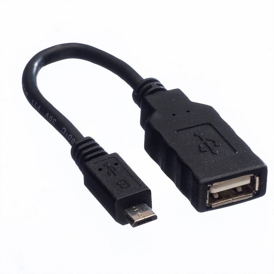 ROLINE USB 2.0 Kabel, USB 2.0 Typ Micro B - Typ A BU, OTG, 0,15 m