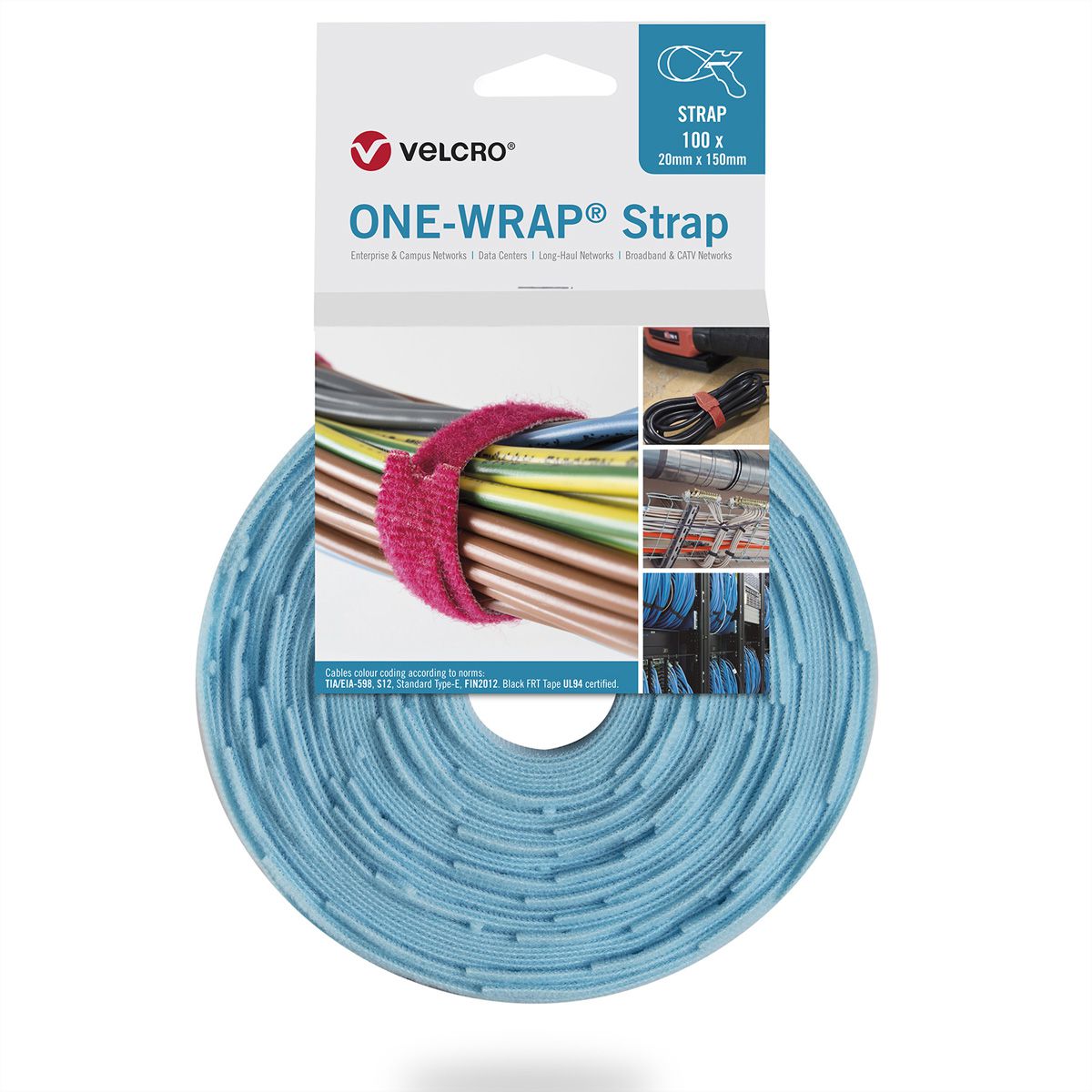 VELCRO® One Wrap® Strap 20mm x 150mm, 100 Stück, türkis