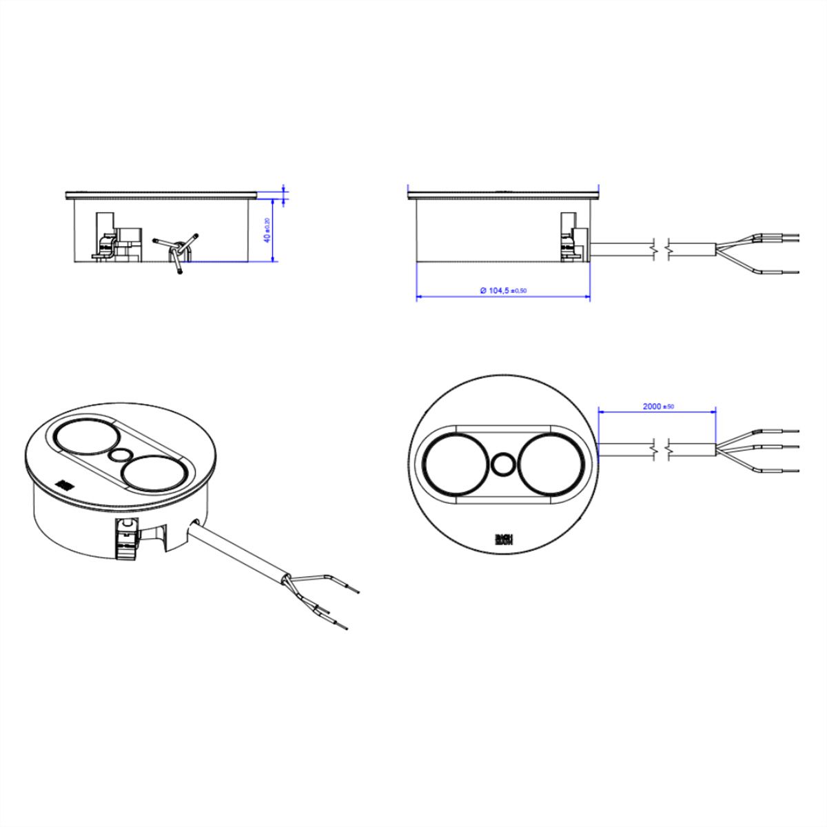 BACHMANN TWIST 2 1xUTE 1xUSB A/C 22W 2,0m AEH Edelstahl-Optik rund