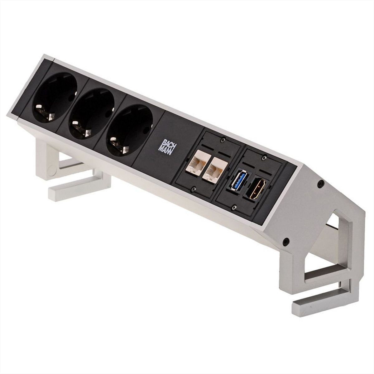 BACHMANN DESK2 3x Schutzkontakt, 2x CAT6, 1x HDMI, 1x USB 3.0, Zuleitung GST18 0,2m, INOX