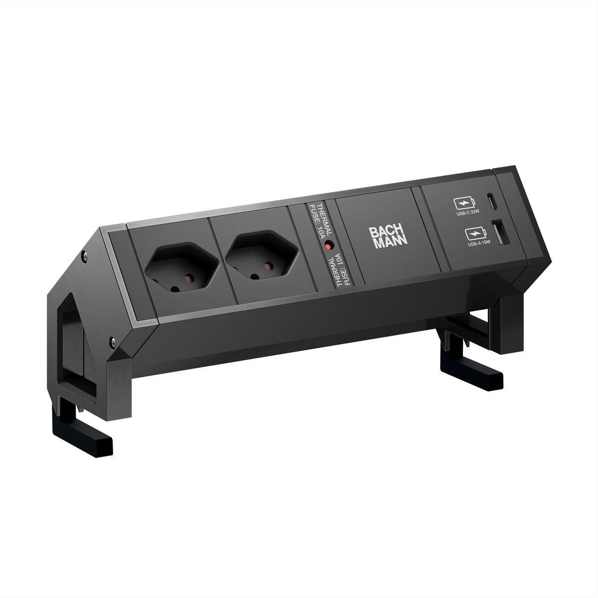 BACHMANN DESK2 2xCH 90° 1xUSB A/C 22W, 0,2m GST18 RAL9005 Schweiz