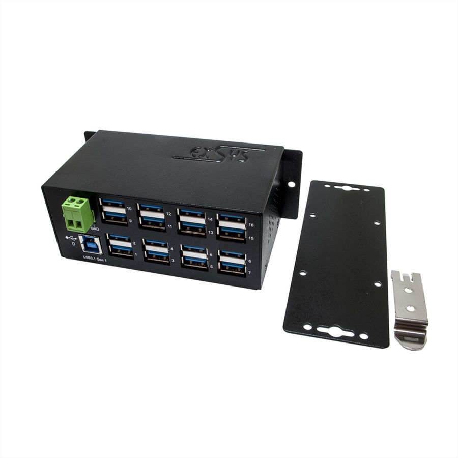 EXSYS EX-1113HMS 16 port USB 3.0/3.1(Gen1) HUB Din-Rail-Kit 15KV ESD Überspannungs-Schutz