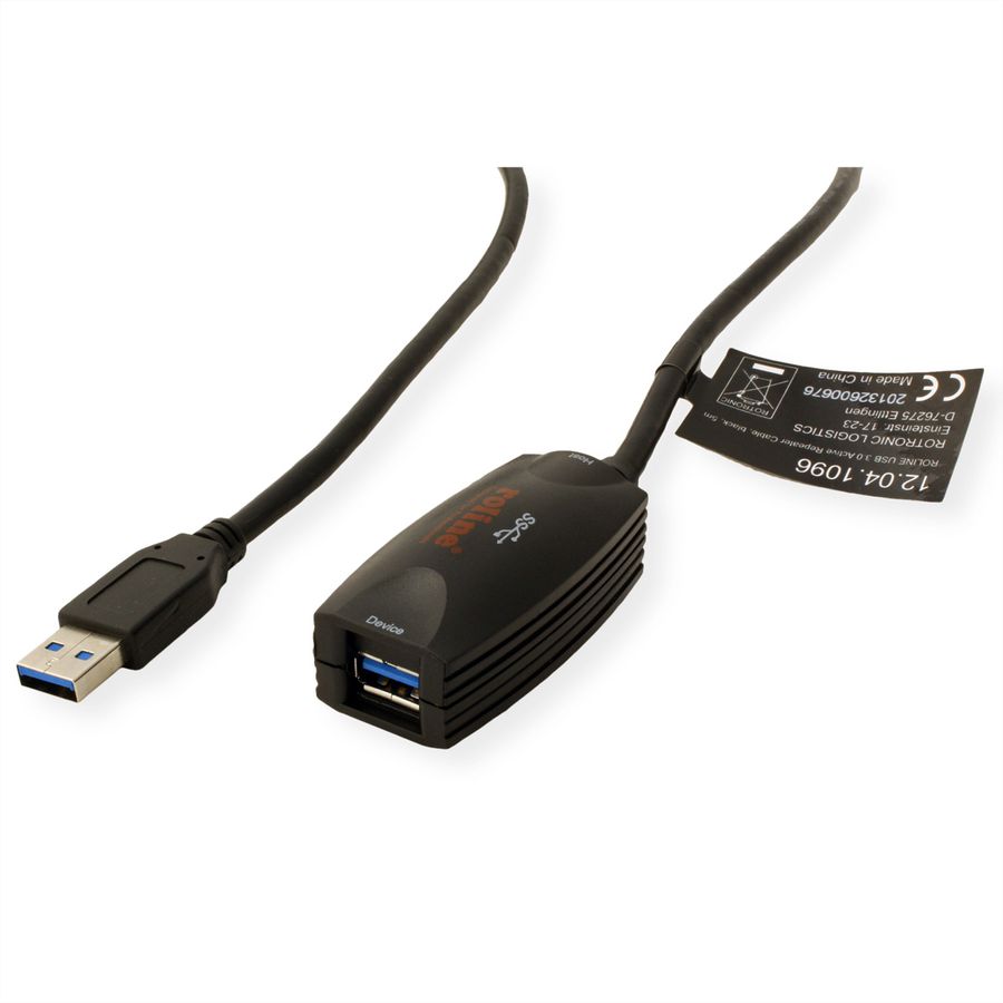 ROLINE USB 3.2 Gen 1 Aktives Repeater Kabel, schwarz, 5 m