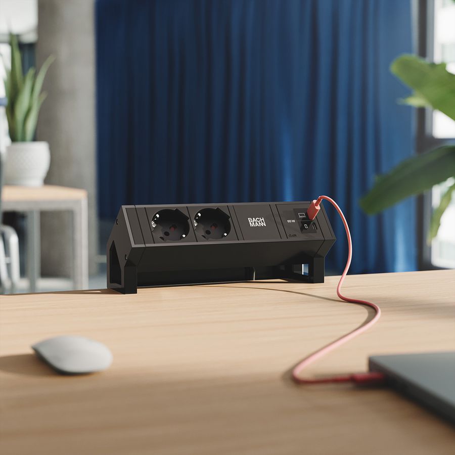 BACHMANN DESK2 2xP40 1xUSB C/C 65W, L=0,2m RAL9005
