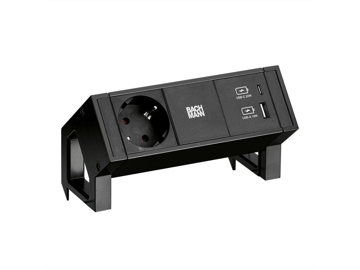BACHMANN DESK2 1x Schutzkontakt 1x USB-Charger A/C, schwarz