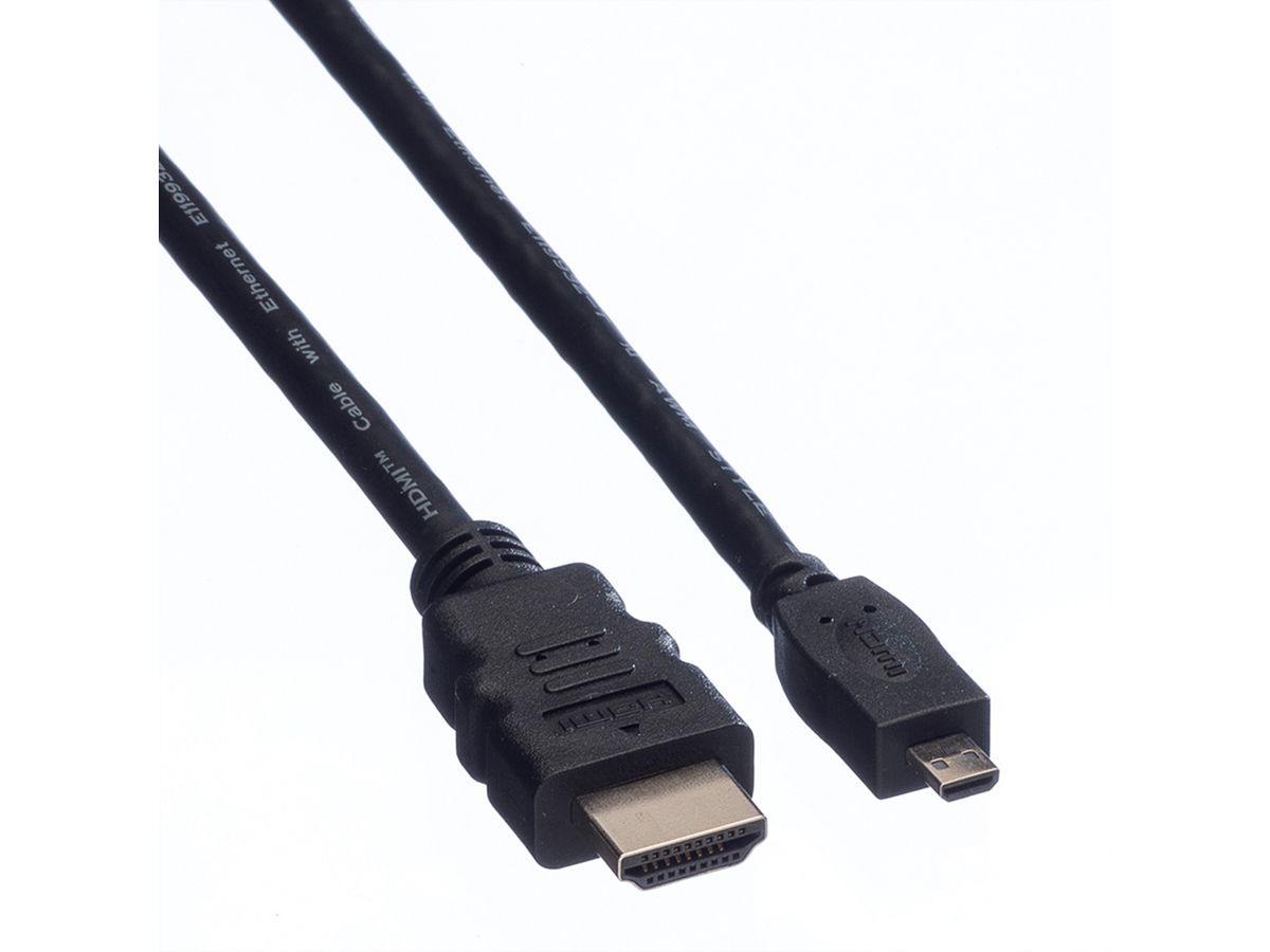 VALUE HDMI High Speed Kabel mit Ethernet, HDMI A ST - Micro HDMI ST, 2 m