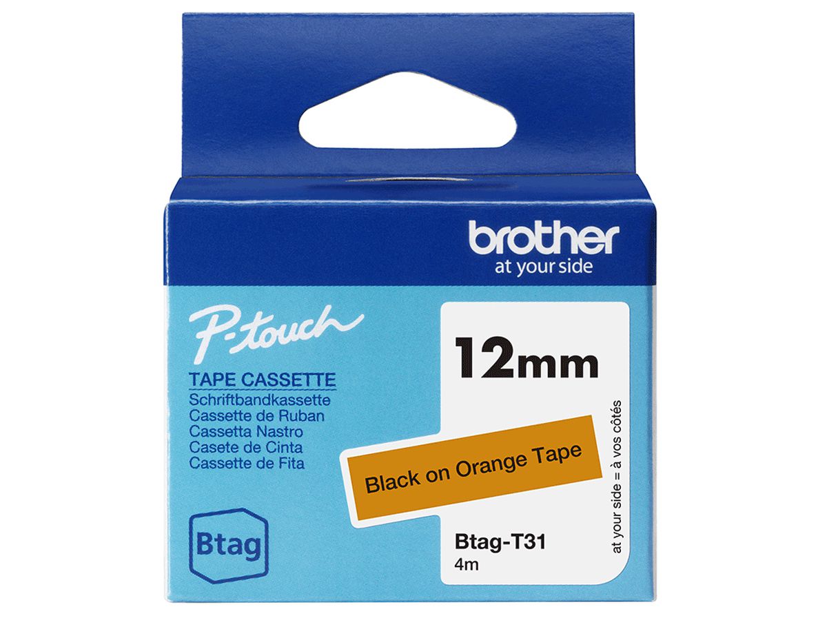 Brother BTAG-T31 Etiketten erstellendes Band Schwarz auf orange
