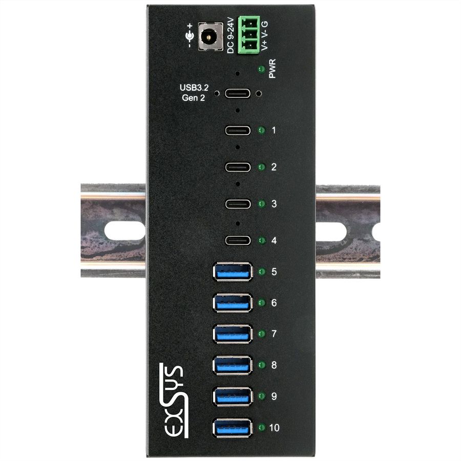 EXSYS EX-12280HMS 10-Port USB 3.2 Gen 2 Metall HUB, mit 4x C-Anschlüsse und 6x A-Anschlüsse