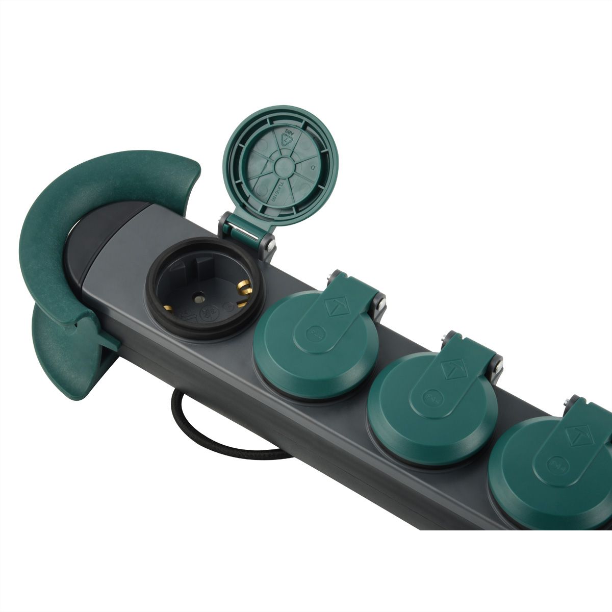 BACHMANN HOOK Outdoor 4x Schutzkontakt, Kunststoff, mit Schalter und Klappdeckeln, IP44, 4 m