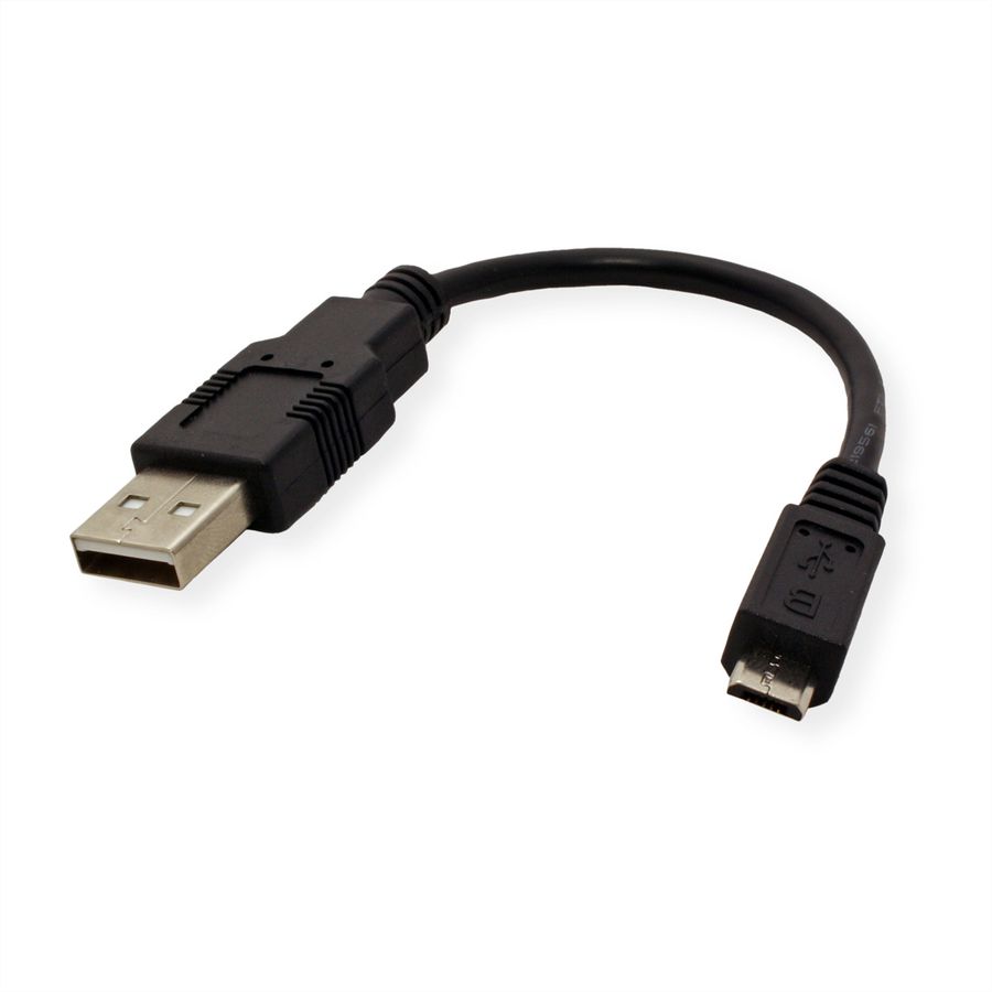 ROLINE USB 2.0 Kabel, USB A ST - Micro USB B ST, schwarz, 0,15 m