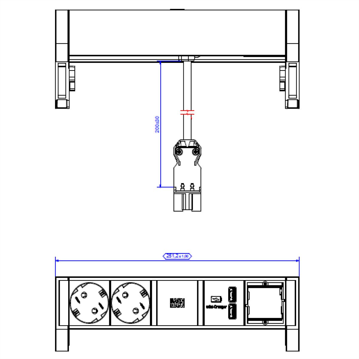 BACHMANN DESK2 2x Schutzkontakt 1x USB-Charger 1x ABD, schwarz
