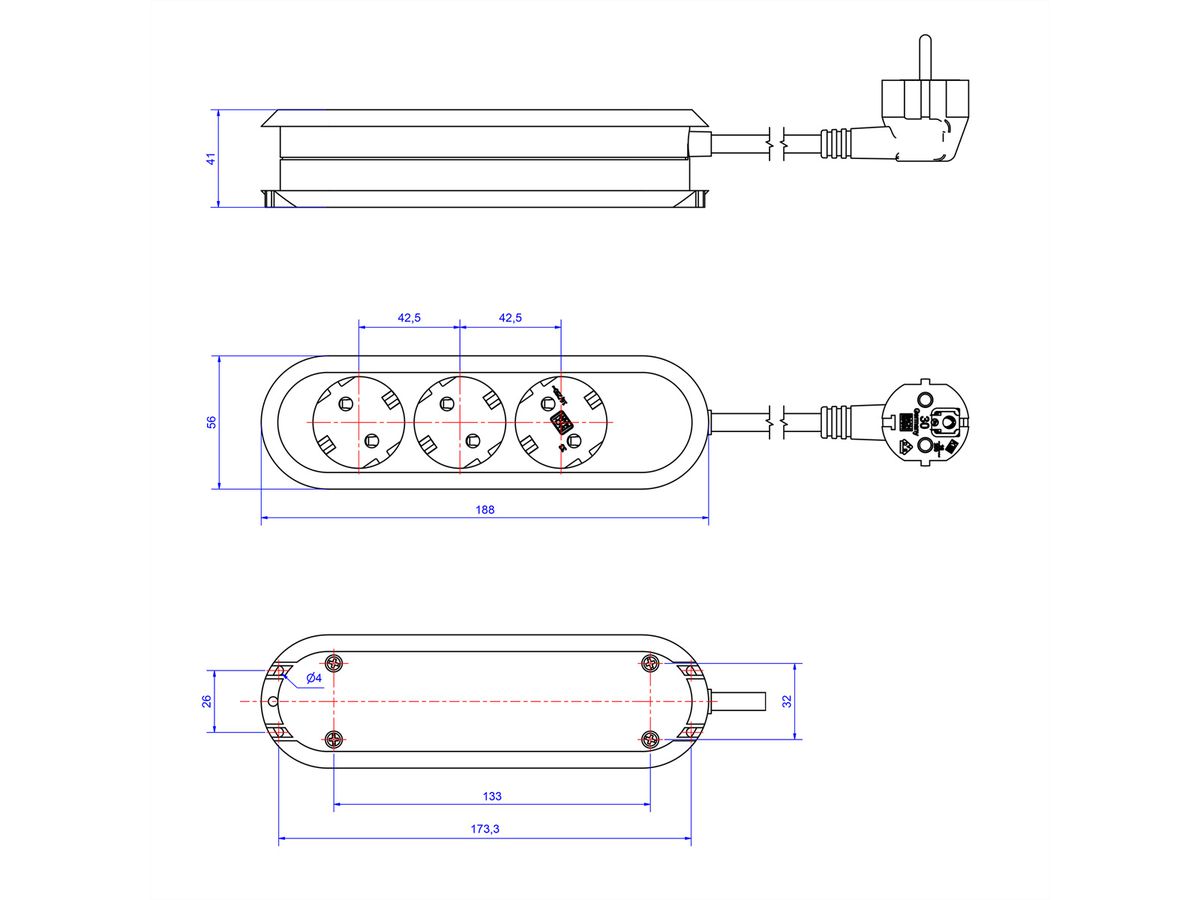 BACHMANN SMART 3xCEE7/3 braun, 3x Schutzkontakt