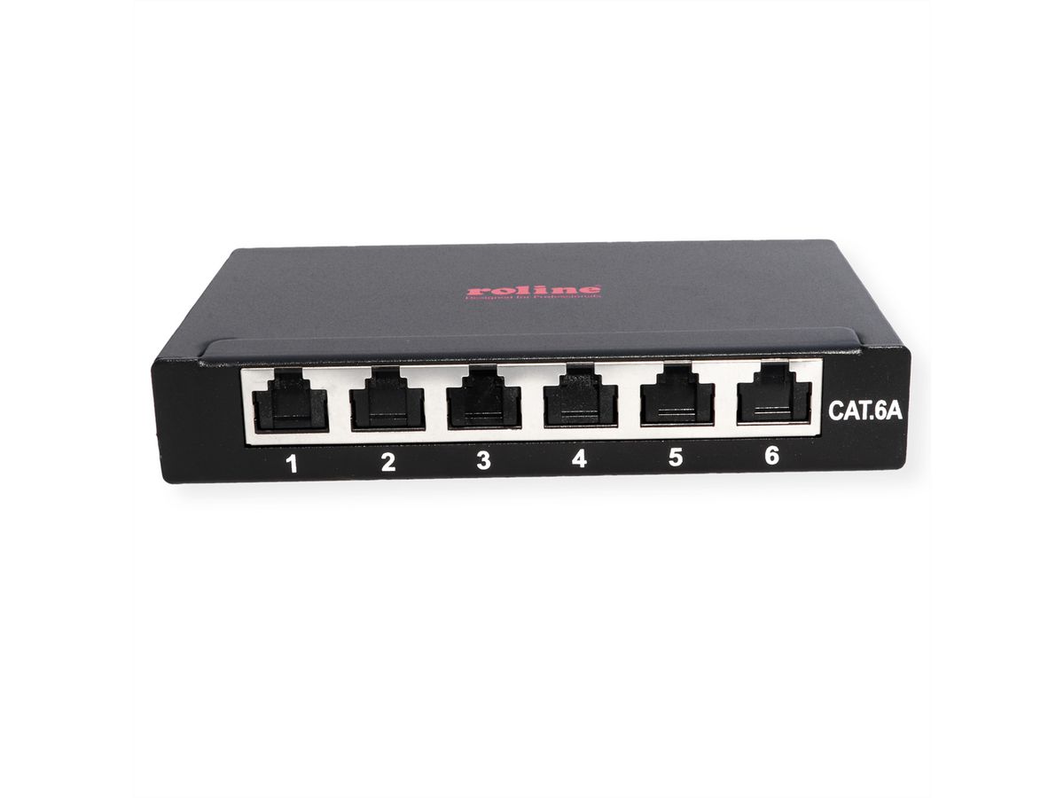ROLINE Mini-Patchpanel, Kat.6A (Class EA), 6x RJ45, 0,5HE, geschirmt, schwarz