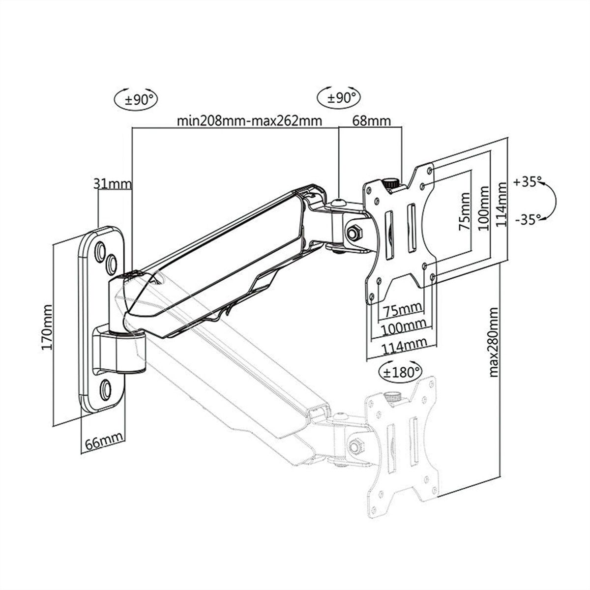 VALUE LCD-Arm, Wandmontage, 4 Gelenke, 17-32 Zoll, bis 8 kg, schwarz