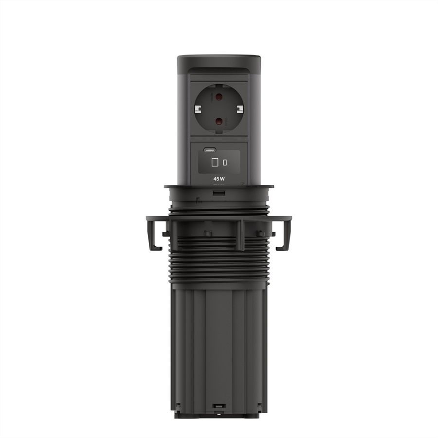 BACHMANN ELEVATOR2 1xCEE7/3 1xUSB C/C45W, Wireless Charger 15W RAL 9005 2,0 m AEH