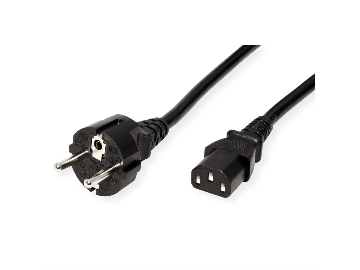 ROLINE Netzkabel, IEC-Buchse & CEE7/7-Stecker gerade, schwarz, 1,8 m