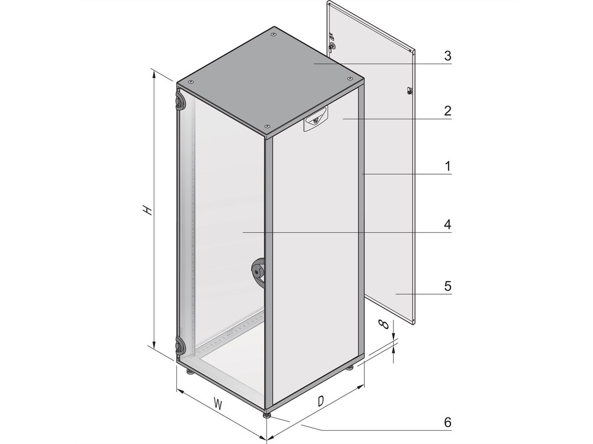SCHROFF 19"-Schrank, mit Rauchglastür und Rückwand - NOVASTAR 12HE553B600T 7021-35