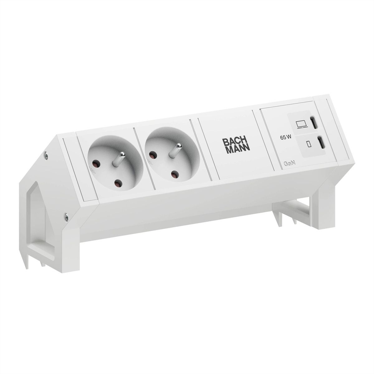 BACHMANN DESK2 white 2xUTE, 1xUSB C/C 65W L=0,2m RAL9010