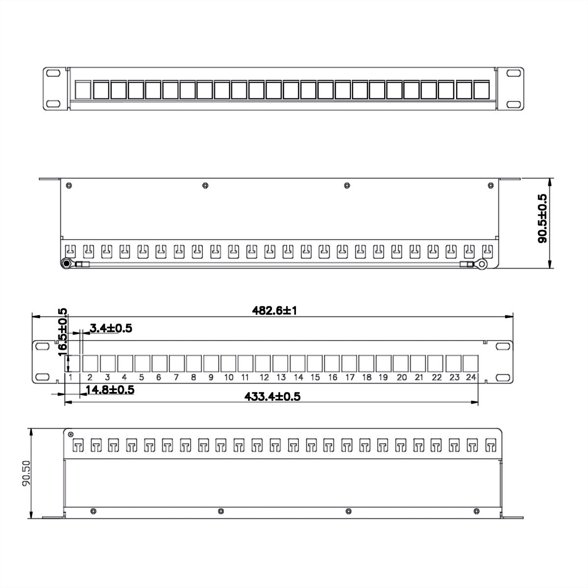 VALUE 19-Zoll-Keystone-Modulträger, 24 Ports, 1HE, geschirmt, schwarz