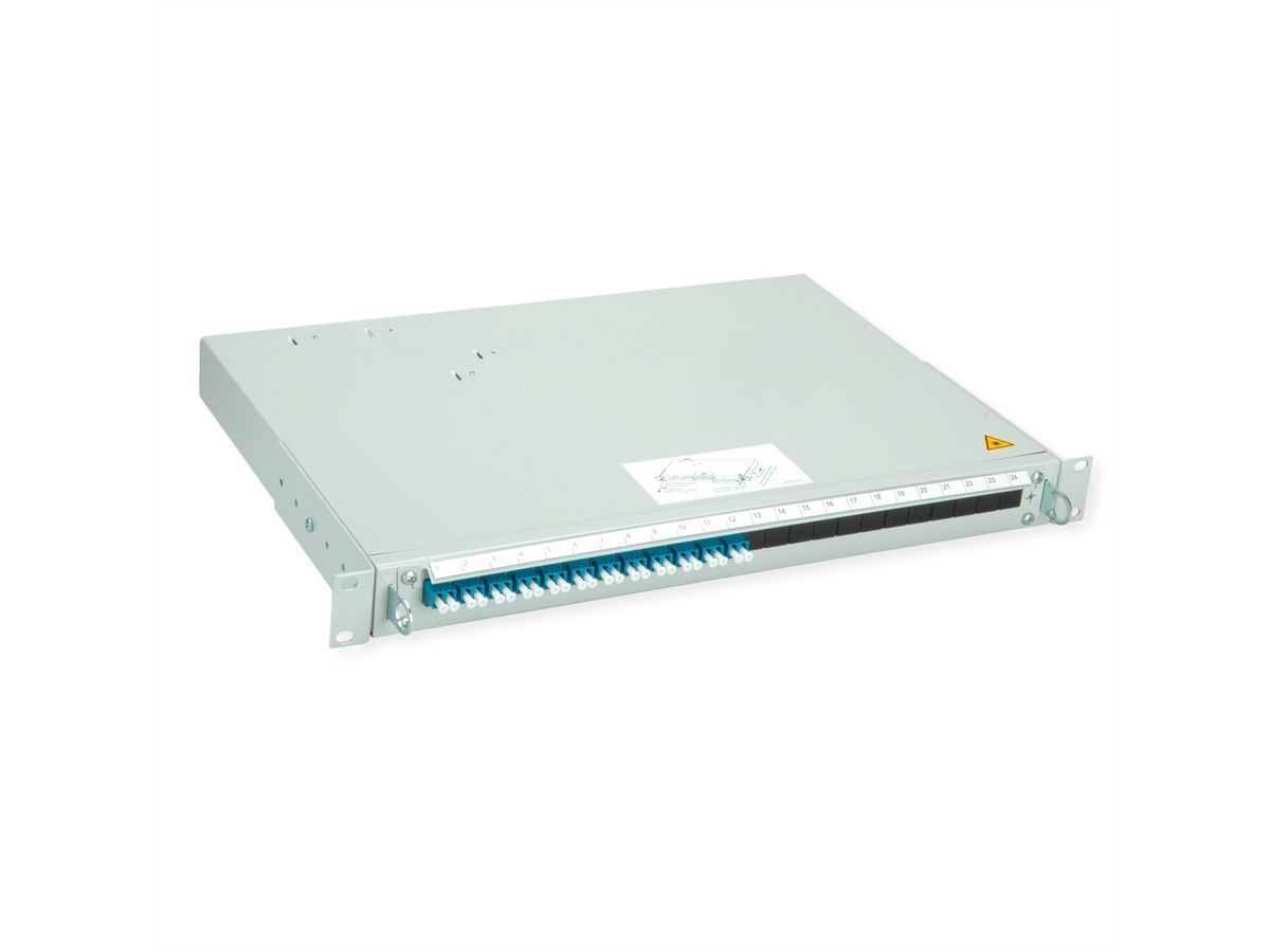 TELEGÄRTNER PROFI V LWL-Panel mit Kupplungen & Pigtails, 12x LC Duplex, blau, OS2 PC, Grade B