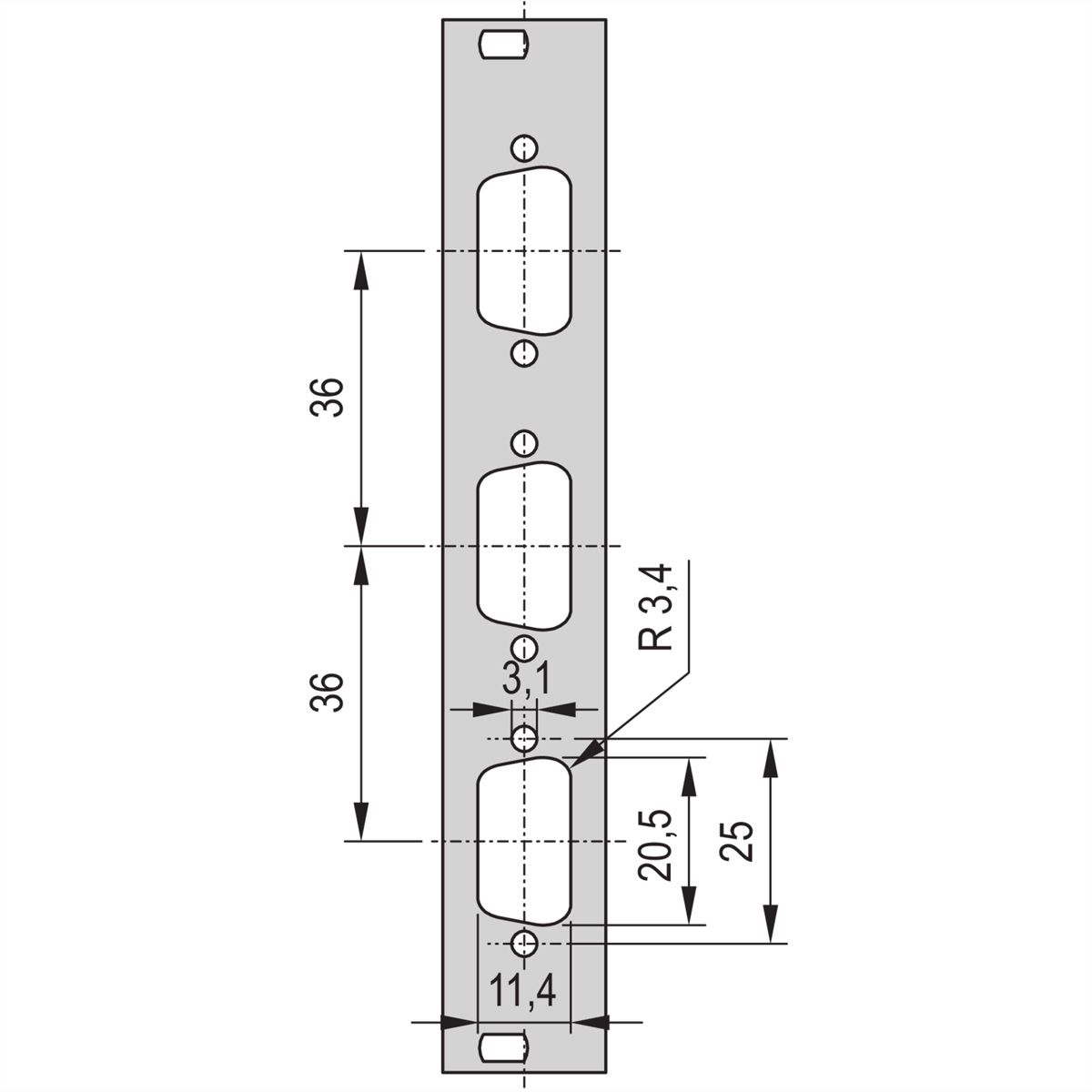 SCHROFF Frontplatte SUB-D Ausbruch - TEILFRONTPL.3HE 4TE 3X9 DC