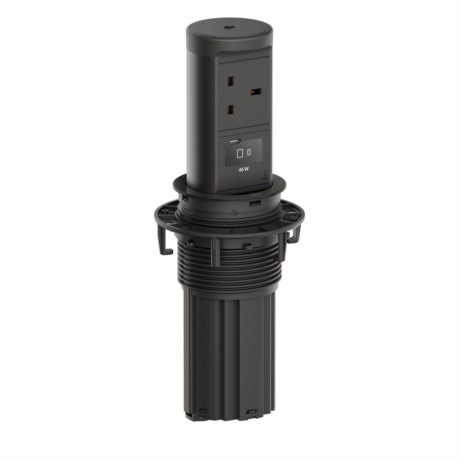 BACHMANN ELEVATOR2 1xUK 1xUSB C, Wireless Charger 15W RAL9005 L=2m UK13A