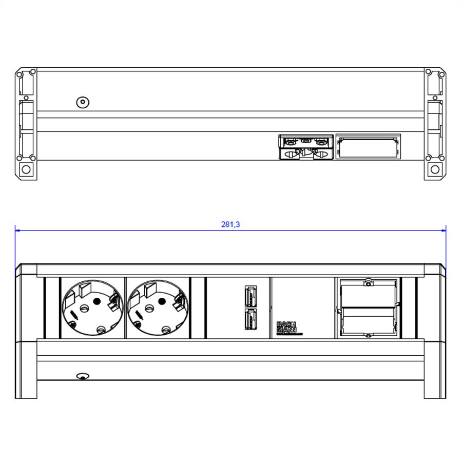 BACHMANN DESK 2x Schutzkontakt 1x USB Charger 1x ABD , GST18 Buchse, 0 m