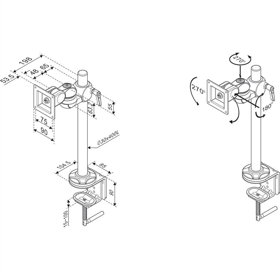 ROLINE LCD-Arm Trägerstange, 2 Gelenke, Tischmontage, bis 12 kg