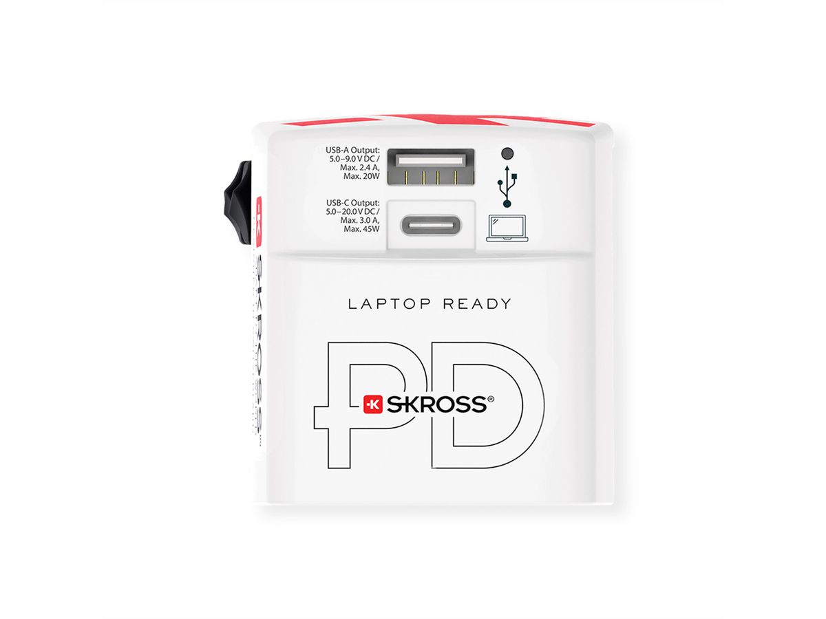 Skross World USB Charger A/C 45PD mit USB-C Kabel, Weltweit