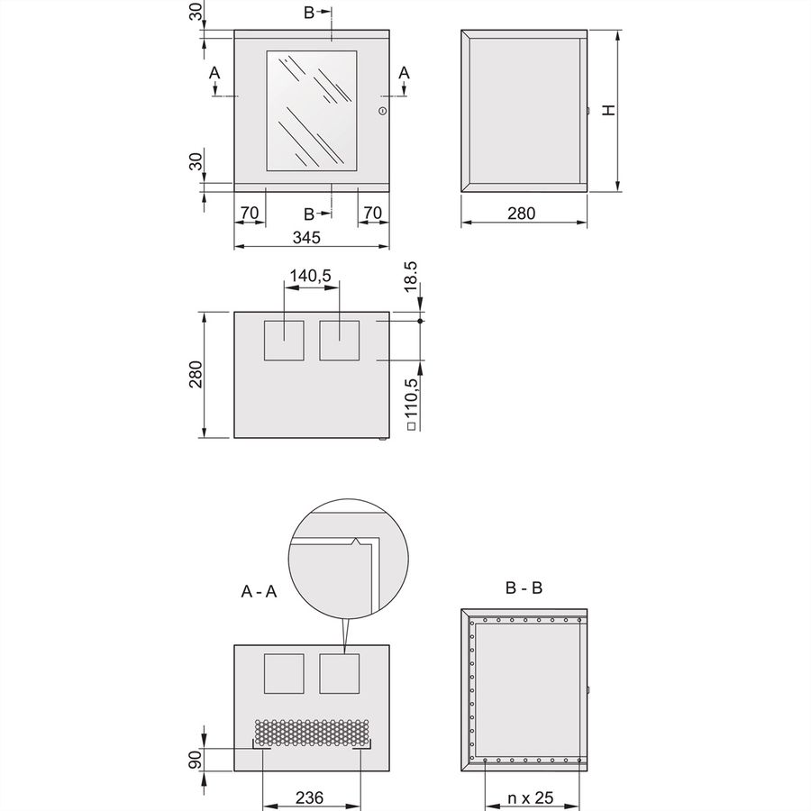 SCHROFF EPCASE 10"-Gehäuse 8 HE mit Glastür, (HxBxT) 462x345x280mm
