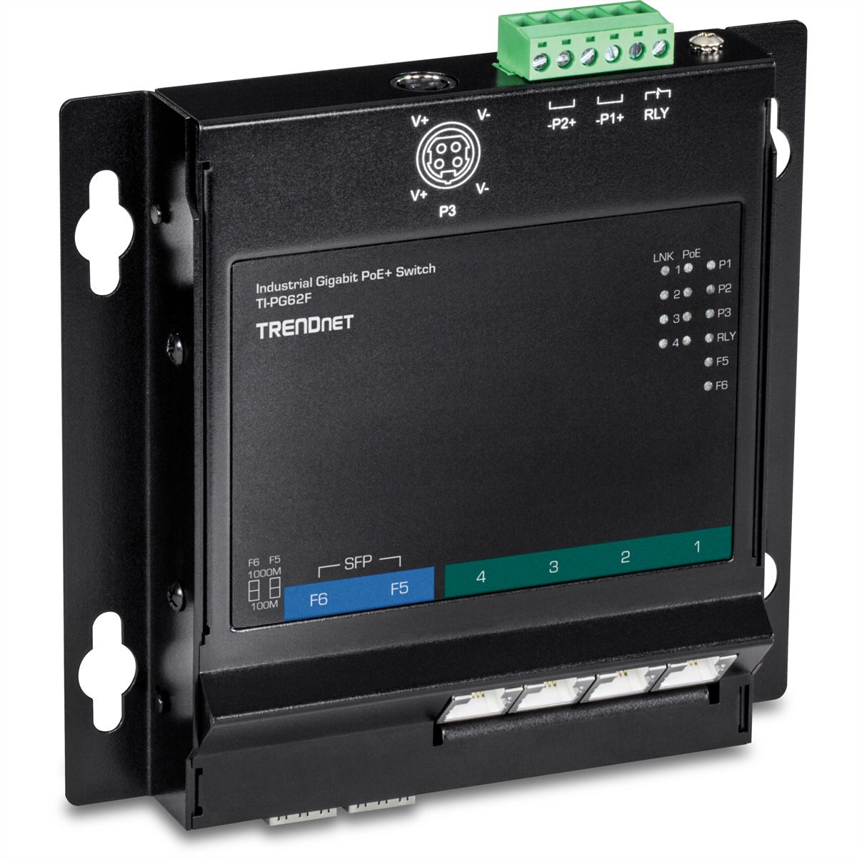TRENDnet TI-PG62F 6-Port PoE+, Industrial Gigabit Wall-Mounted Front Access Switch