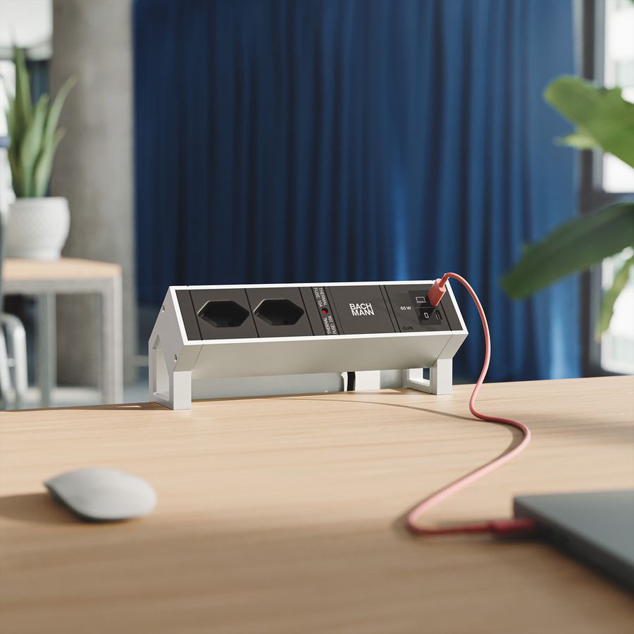 BACHMANN DESK2 2xCH 90° 1xUSB C/C 65W, L=0,2m INOX