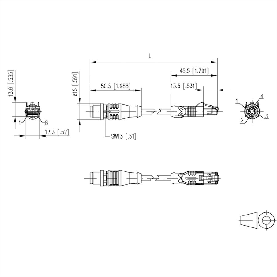 METZ CONNECT Verbindungsleitung M12 ST-RJ45 ST, 4-pol D-kodiert, gerade-gerade, Schleppkette, Torsion, 5 m