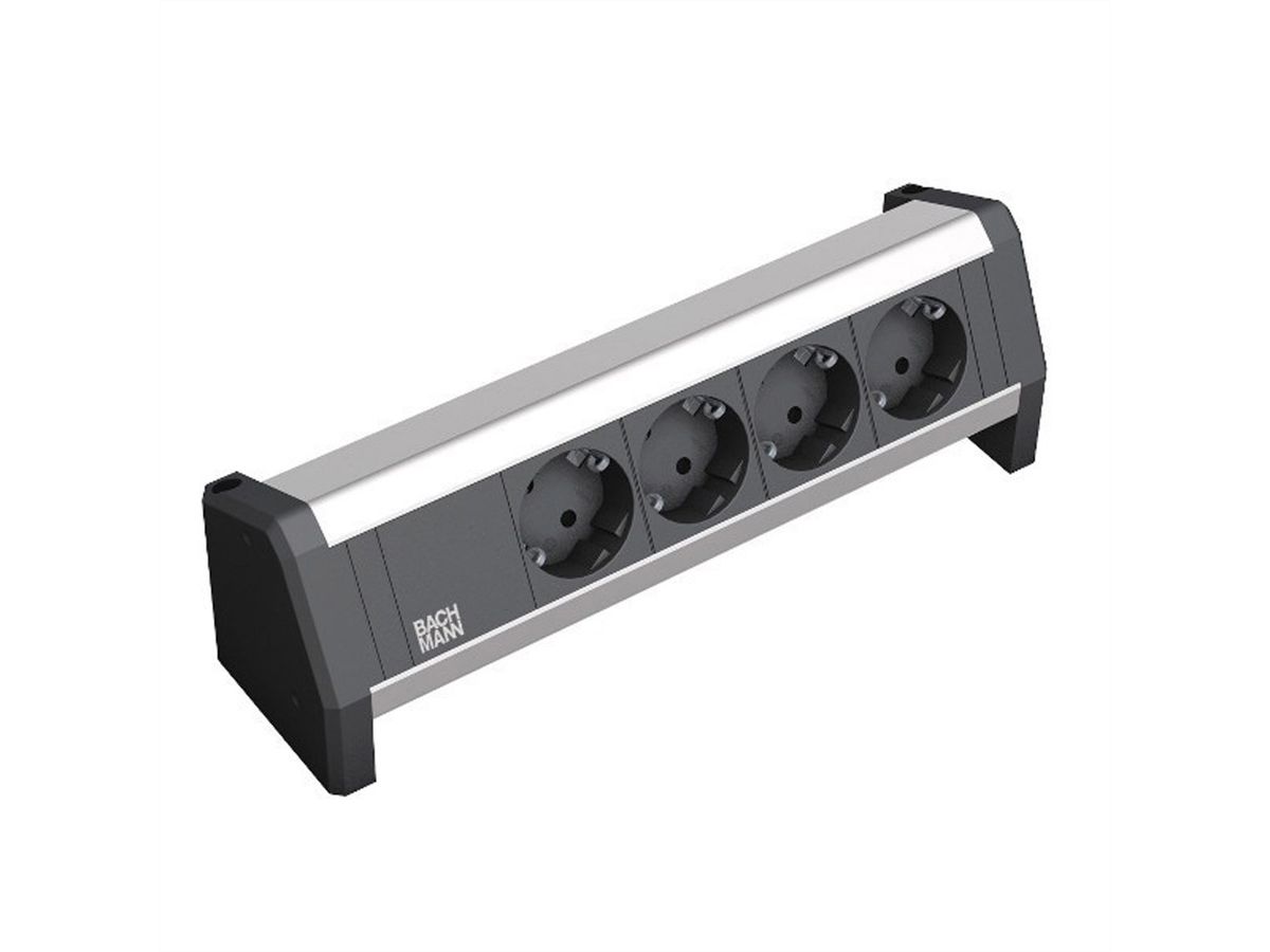 BACHMANN DESK 4x Schutzkontakt mit fest verbundenem Anschlusskabel, schwarz, 3 m