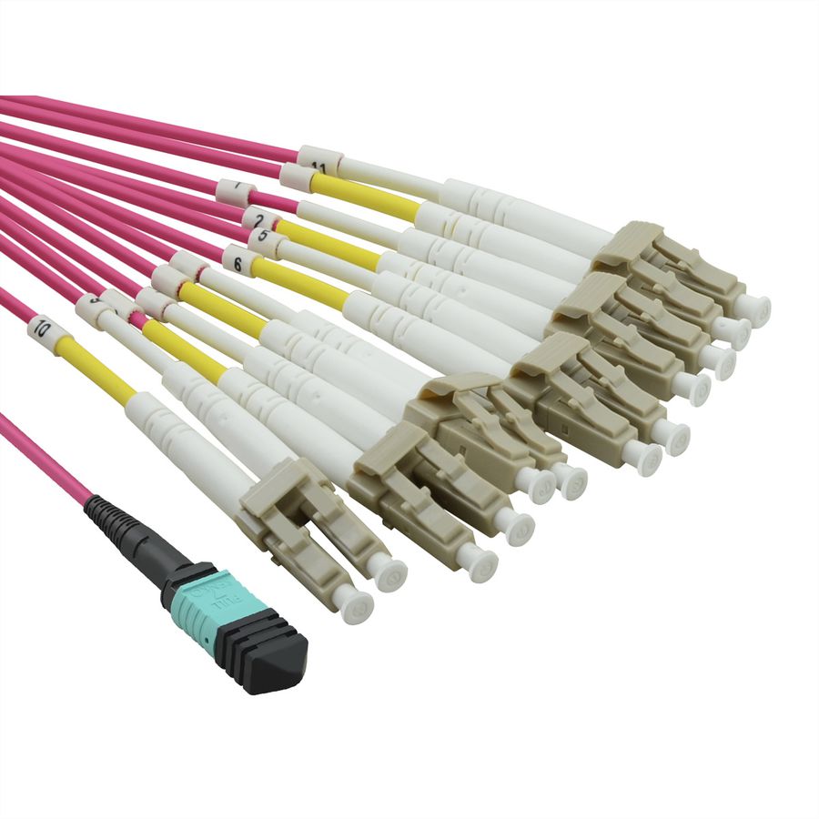 VALUE MPO-Fanout-Kabel 50/125µm OM4, MPO/12x LC, violett, 2 m