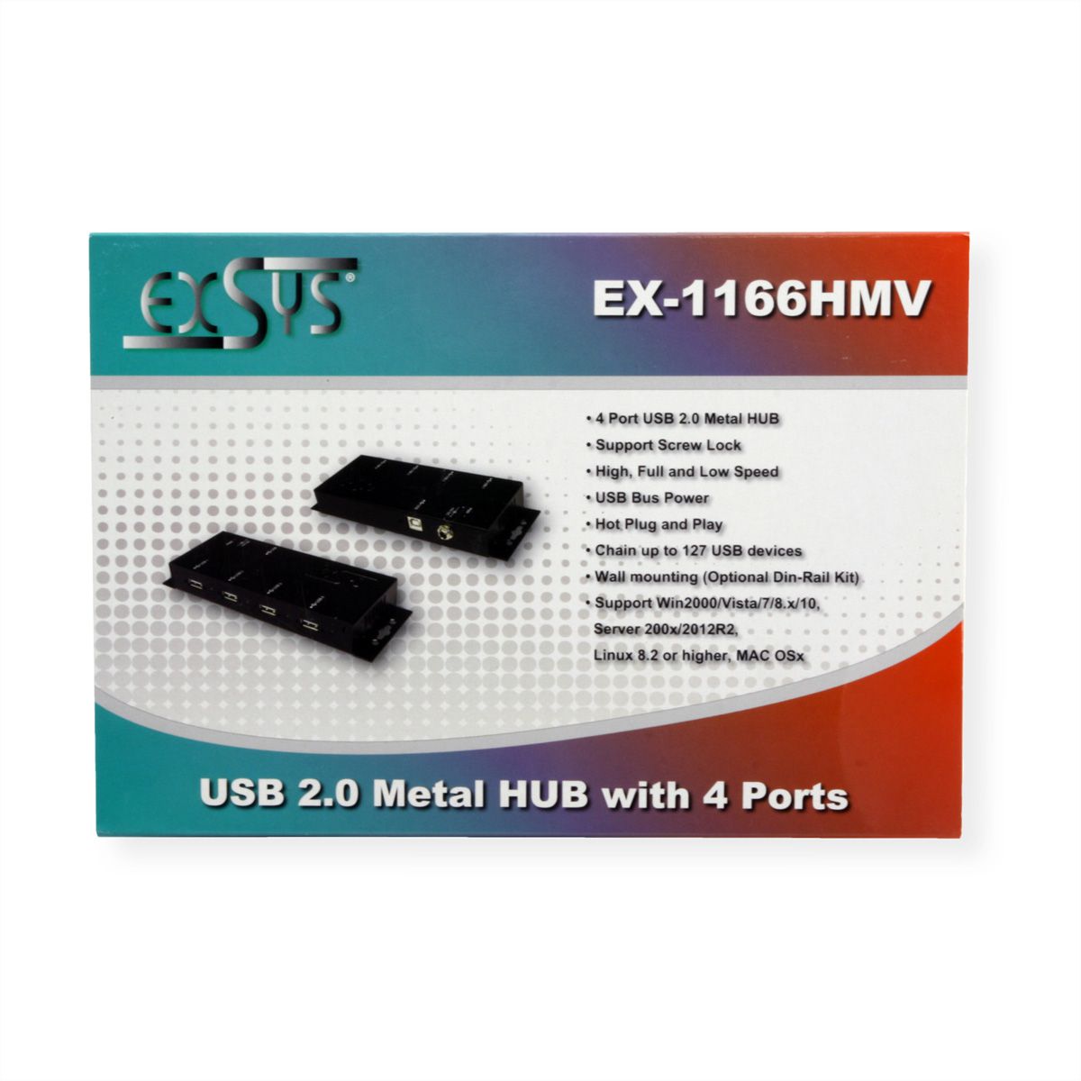 EXSYS EX-1166HMV 4 Port externer USB 2.0 Hub Metall verschraubbar