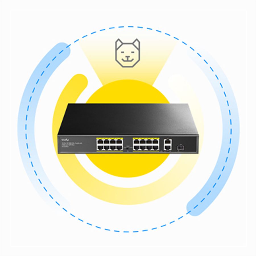CUDY FS1018PS1 16-Port 10/100M PoE+ Switch 2 Gigabit Uplink 1 SFP Port 200W