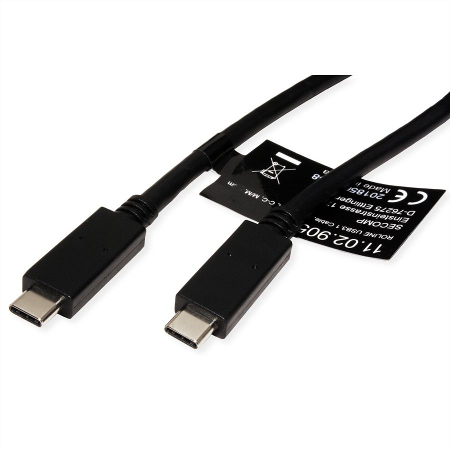ROLINE USB 3.2 Gen 2 Kabel, USB C-C, ST/ST, 4K UHD-1, 10Gbit/s, Emark, 100W, schwarz, 2 m