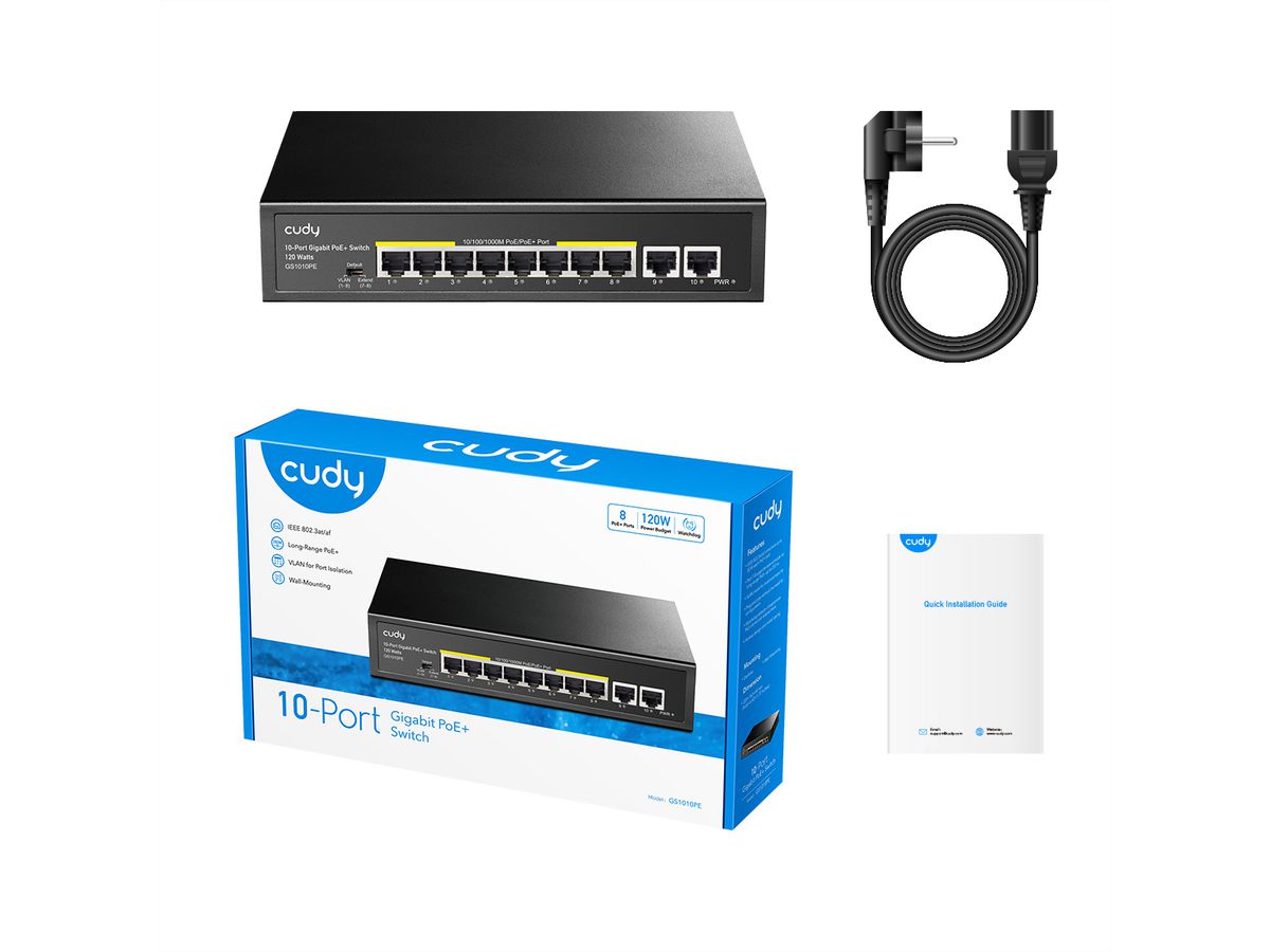 CUDY GS1010PE 8-Port Gigabit PoE+ Switch 2 Gigabit Uplink Ports 120W