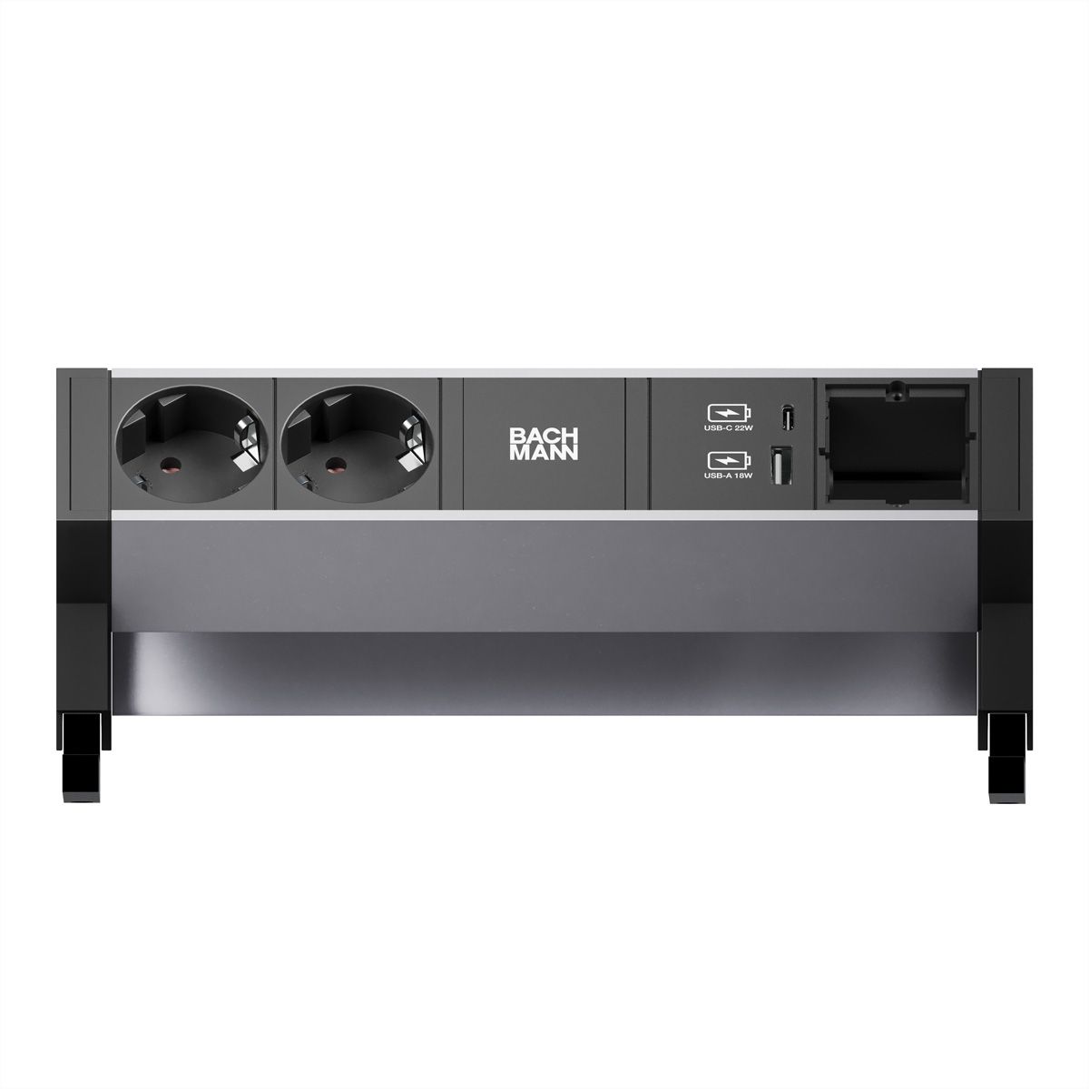 BACHMANN DESK2 ALU BLACK 2xSchutzkt.USB, USB Charger 22W A&C 1xABD 0,2m GST18