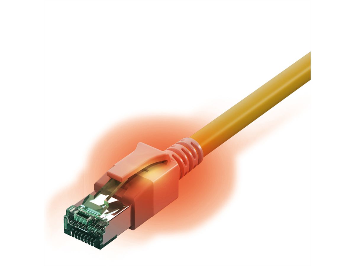 EasyLan DualBoot LED Patchkabel RJ45 S/FTP Kat.6A (Class EA), mit saCon Stecker, LSOH, gelb, 0,5 m
