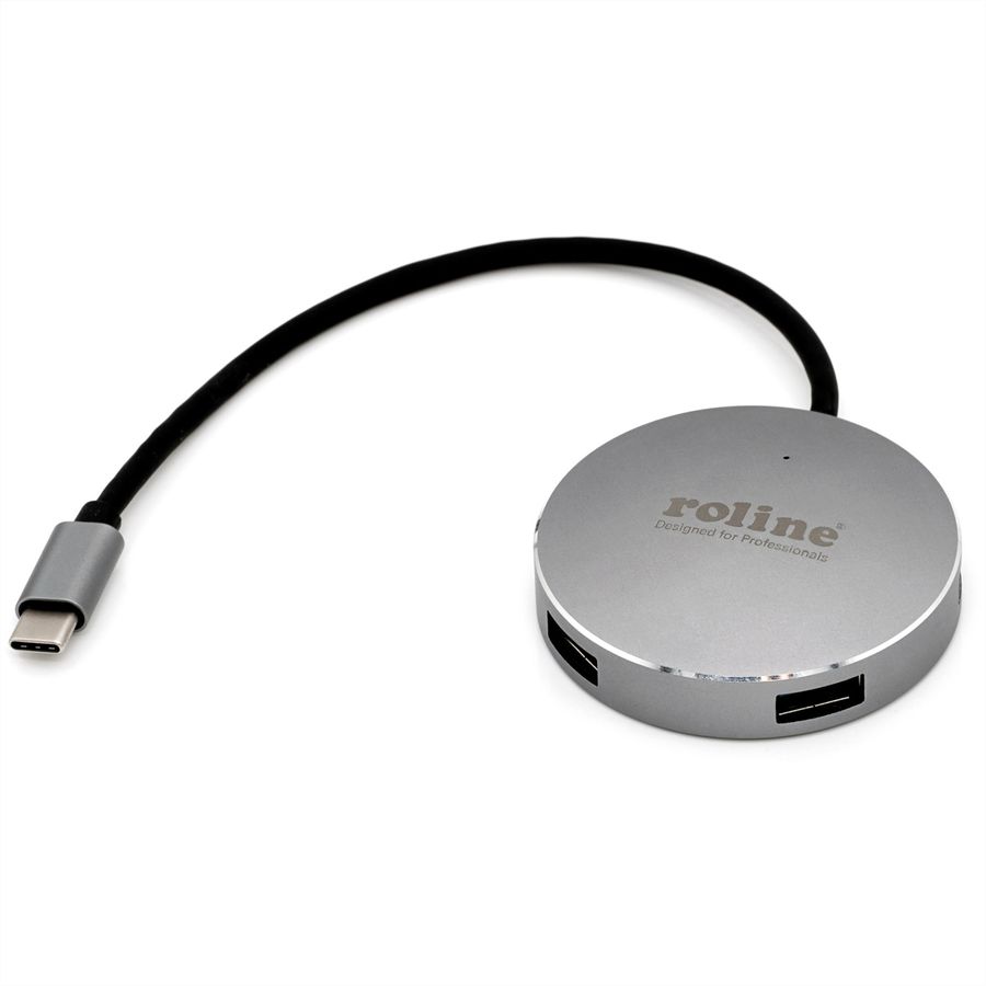 ROLINE USB 3.2 Gen 1 Hub, rund, 4fach, Typ C Anschlusskabel