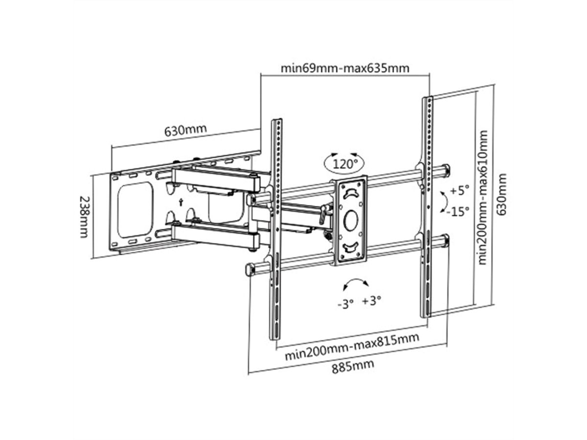 VALUE TV-Wandhalterung, flexibel, < 75 kg, < 228,6 cm / 90", schwarz