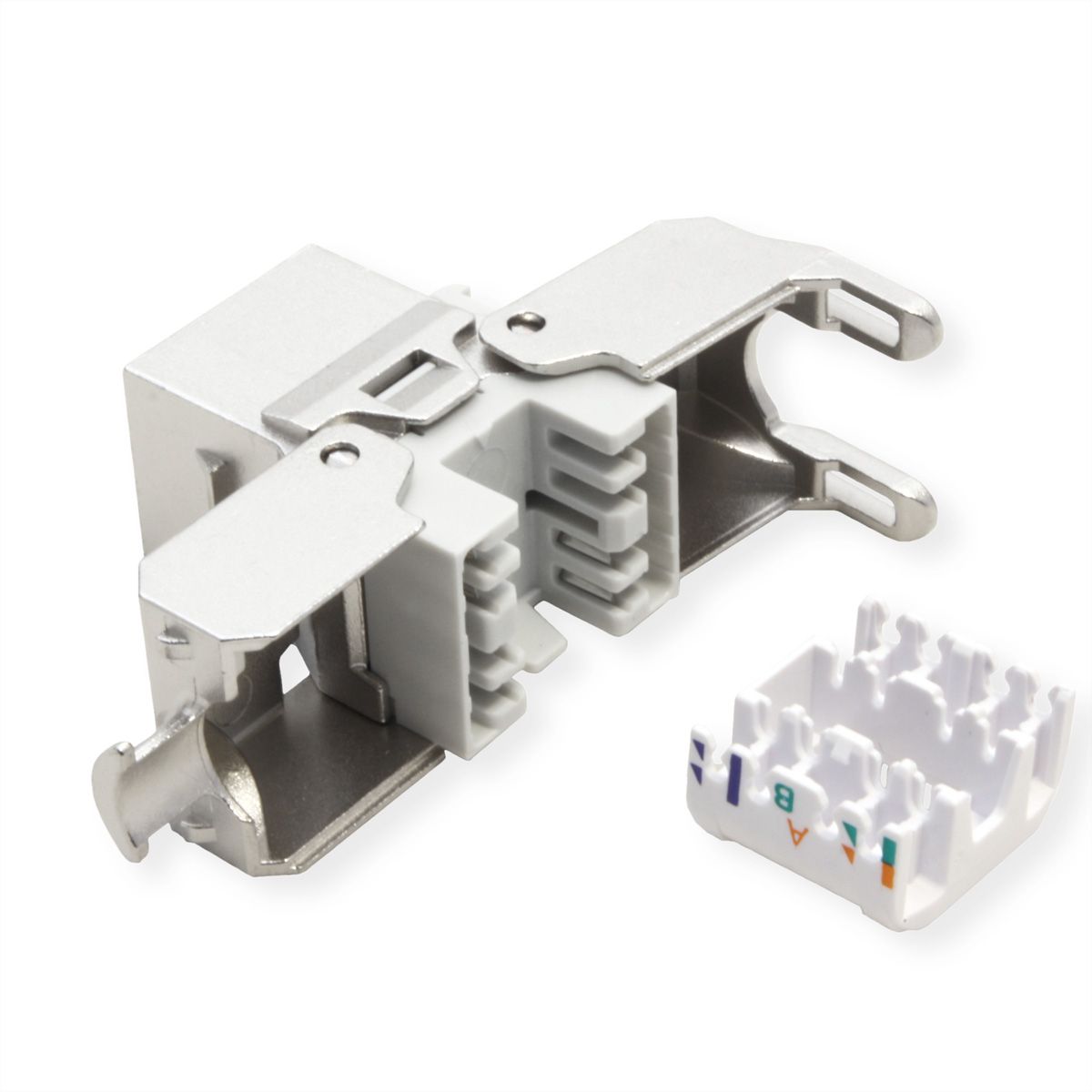 ROLINE Cat.6A (Class EA) Keystone, RJ-45, geschirmt, werkzeuglos, silberfarben