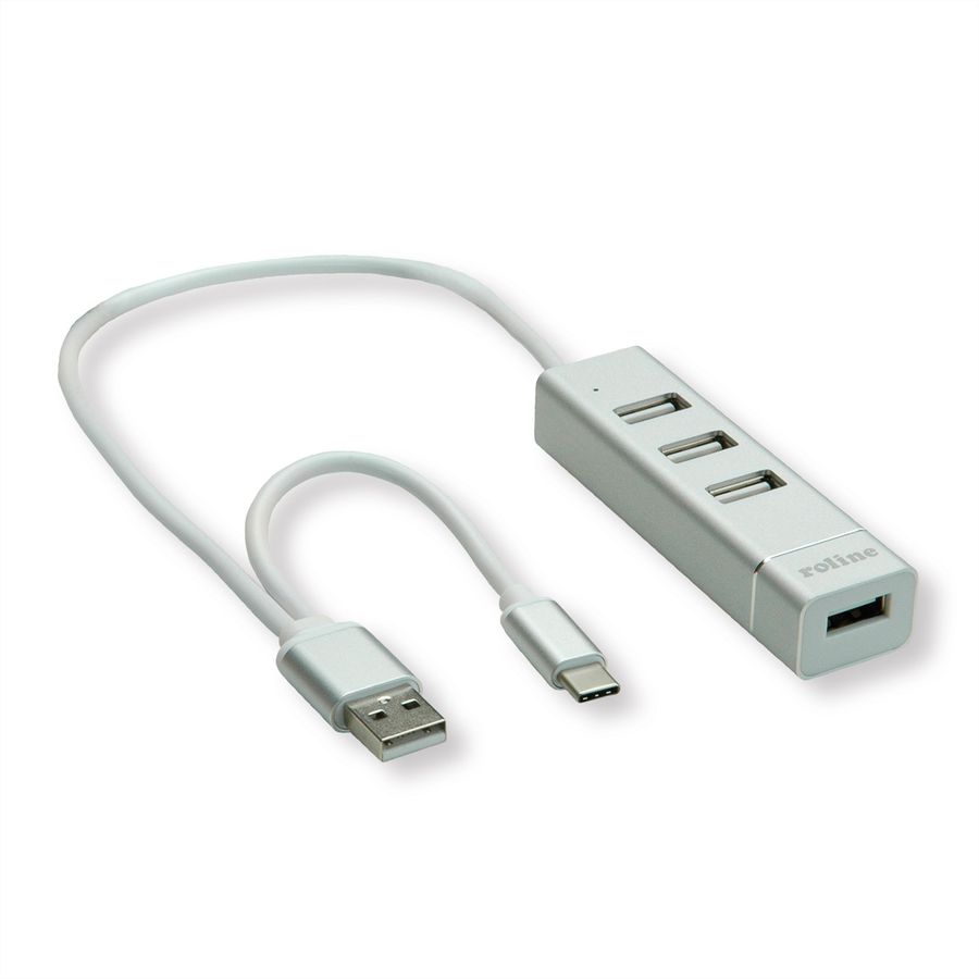 ROLINE USB 2.0 Notebook Hub, 4 Ports, Typ A+C Anschlusskabel