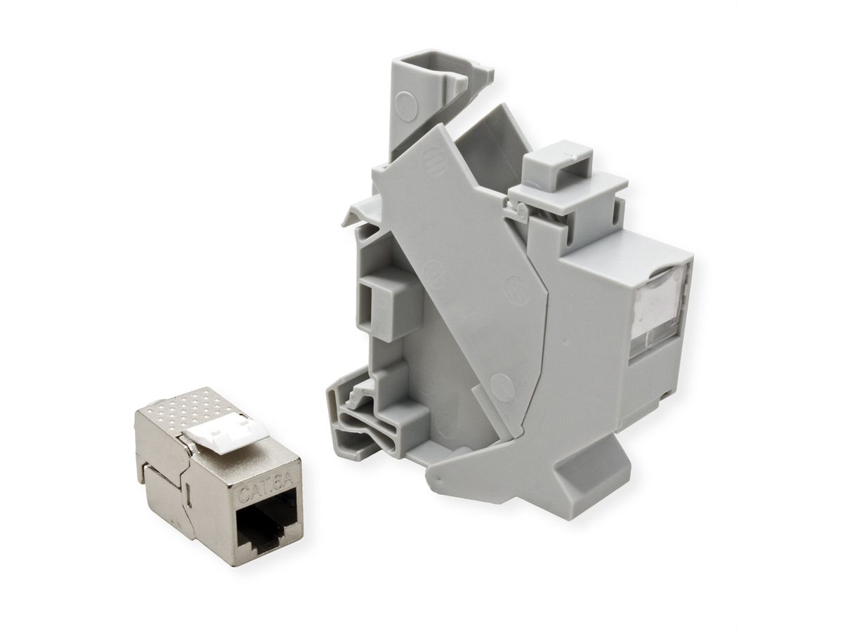 ROLINE Tragschienenadapter für Keystone Module, inkl. Cat.6A Keystone, geschirmt, 45°