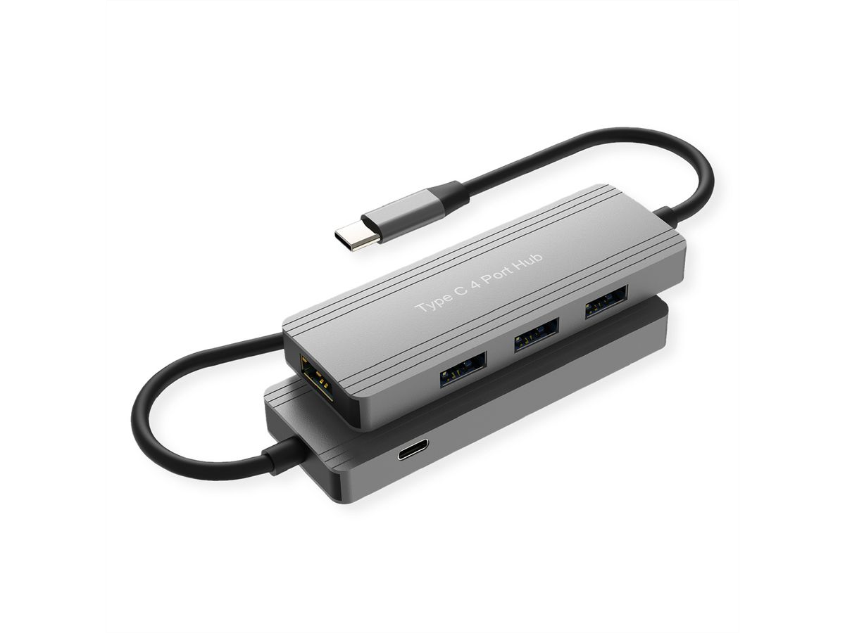 VALUE USB 3.2 Gen 1 Hub, 4fach, USB-C Anschlusskabel