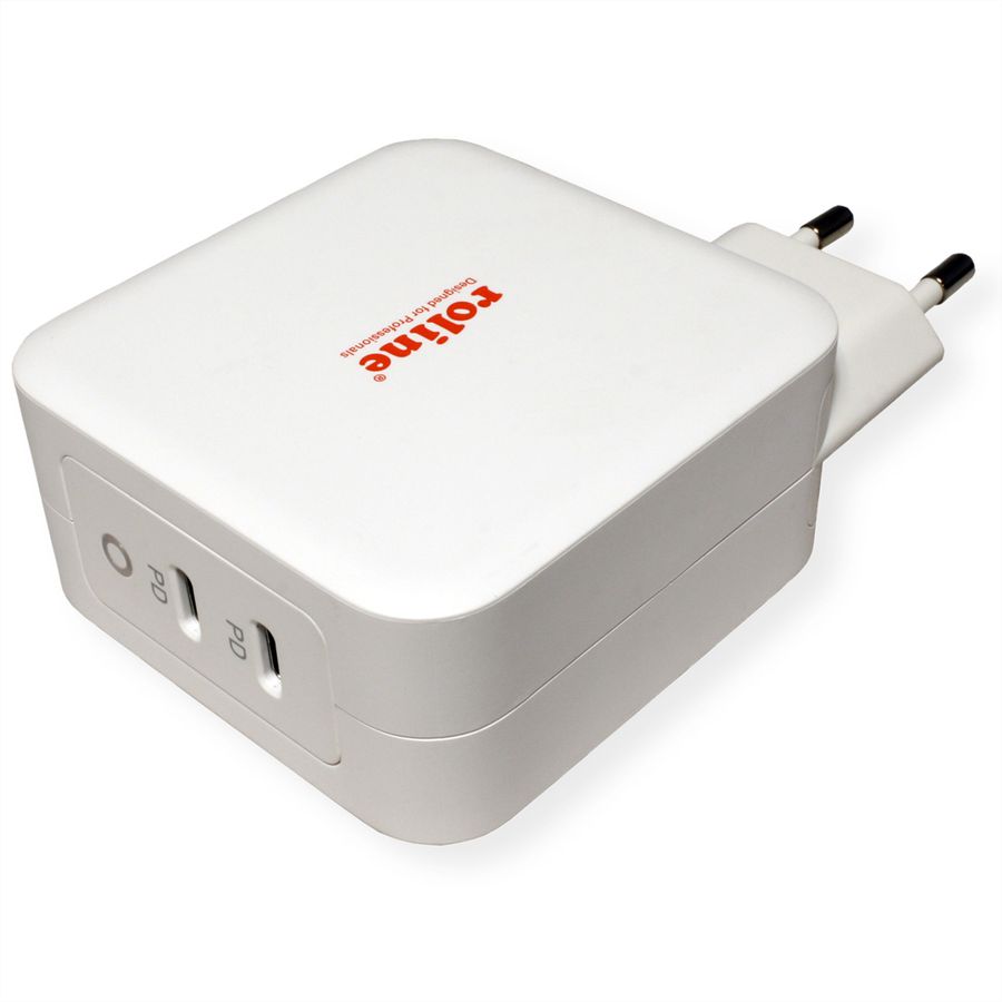 ROLINE USB Charger mit Euro-Stecker, 2 Port Typ-C (PD), GaN, 100W
