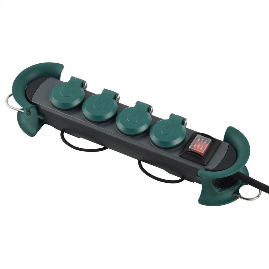 BACHMANN HOOK Outdoor 4x Schutzkontakt, Kunststoff, mit Schalter und Klappdeckeln, IP44, 4 m
