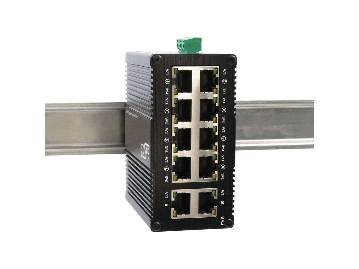 EXSYS EX-62026PoE 10-Port Industrie-Ethernet-PoE-Switch, 8x PoE + 2-Port 10/100/1000Tx